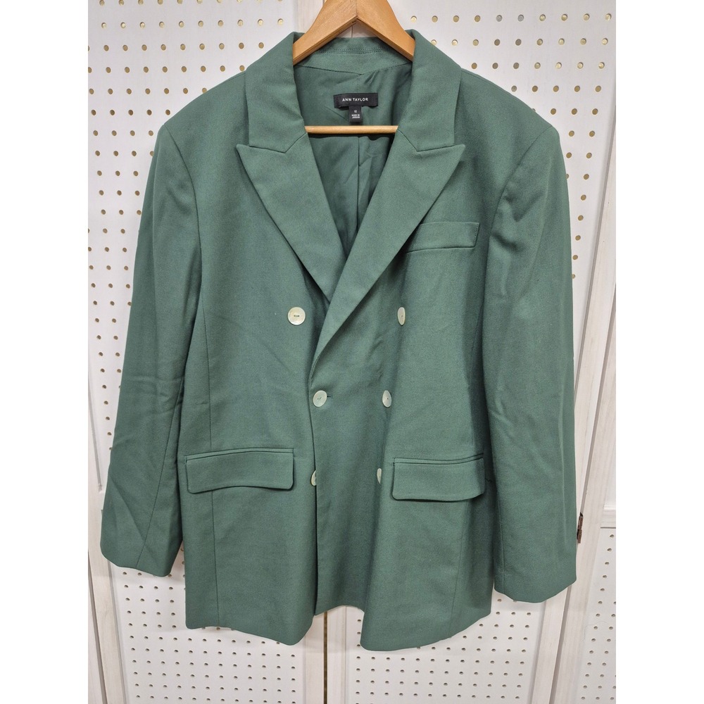 Ann Taylor Womens Green Double Breasted Peak Lapel Blazer Jacket Size 12